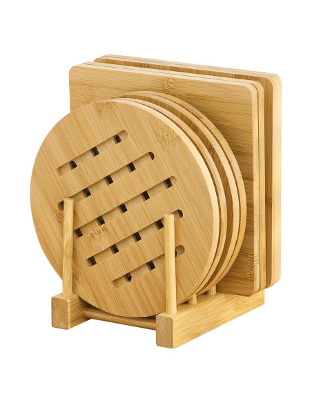 Trivet de Bambú GHWIE 4 Piezas Resistente al Calor 16.8cm