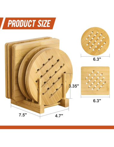 Trivet de Bambú GHWIE 4 Piezas Resistente al Calor 16.8cm