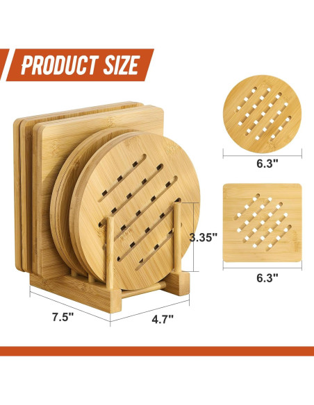 Trivet de Bambú GHWIE 4 Piezas Resistente al Calor 16.8cm