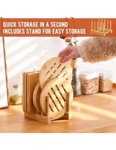 Trivet de Bambú GHWIE 4 Piezas Resistente al Calor 16.8cm