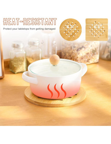 Trivet de Bambú GHWIE 4 Piezas Resistente al Calor 16.8cm