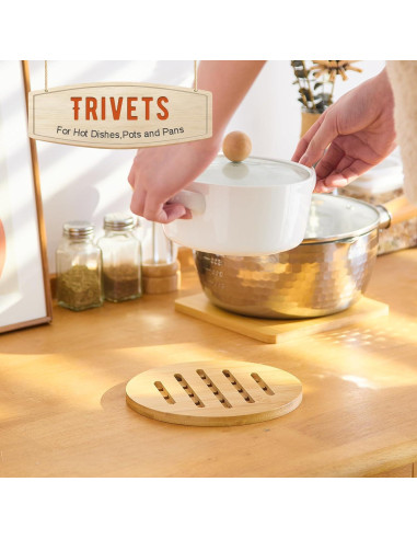 Trivet de Bambú GHWIE 4 Piezas Resistente al Calor 16.8cm