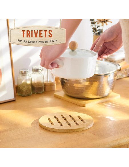 Trivet de Bambú GHWIE 4 Piezas Resistente al Calor 16.8cm