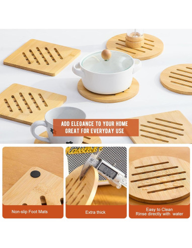 Trivet de Bambú GHWIE 4 Piezas Resistente al Calor 16.8cm
