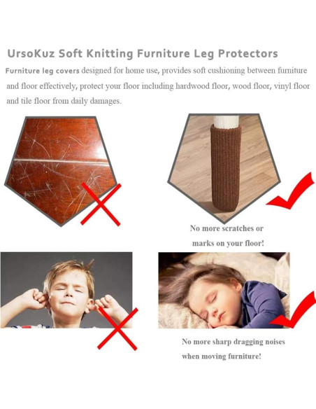 24 Calcetines para Patas de Muebles UrsoKuz Marrón Antideslizantes