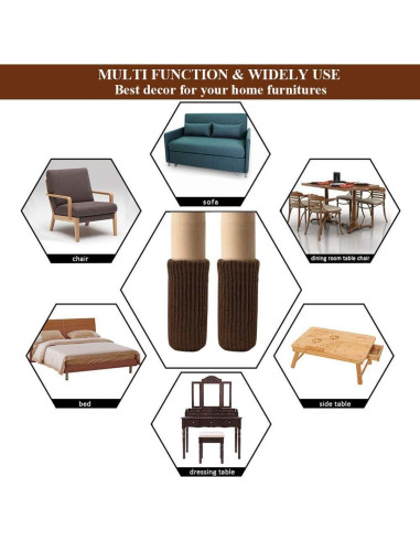 24 Calcetines para Patas de Muebles UrsoKuz Marrón Antideslizantes