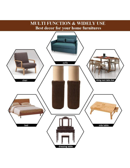 24 Calcetines para Patas de Muebles UrsoKuz Marrón Antideslizantes