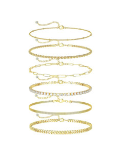 Conjunto de 6 Pulseras de Tobillo Doradas DEARMAY 14K