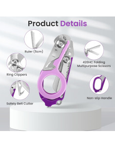 Tijeras de Trauma 6 en 1 JUNWUXY Acero Inoxidable Doble Púrpura 2