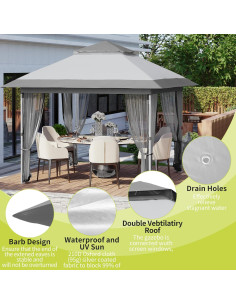 Carpa Gazebo Plegable GarveeLife 10x10m Impermeable con Mosquitera 2
