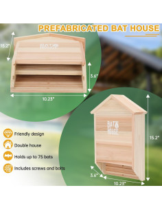 Casa para Murciélagos Sobalai de Madera de Cedro 2 Cámaras 2