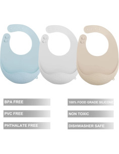 Baberos de Silicona PandaEar 3 Pack Ajustables para Bebés 2