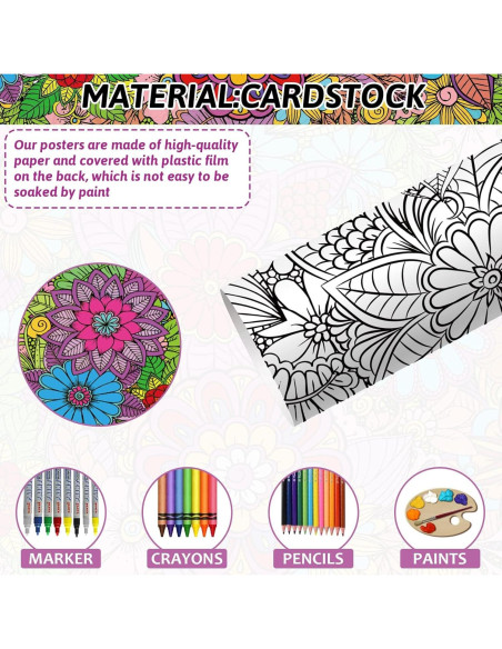 Paquete de 2 Pósters Gigantes para Colorear Mandala ZOIIWA 127x76 cm