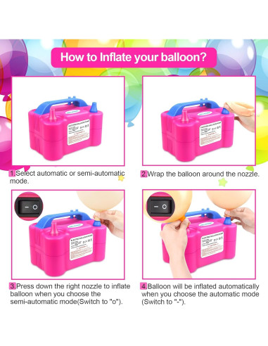 Bomba de Aire Eléctrica HELESIN 600W Doble Boquilla Rojo Rosa