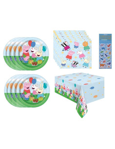 Suministros de Fiesta Peppa Pig para 16 Personas - Platos, Servilletas y Cubierta