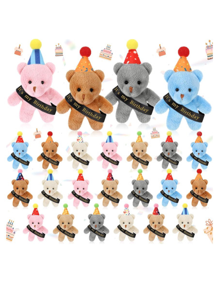 24 Ositos de Peluche Miniatura de Cumpleaños Blueweenly