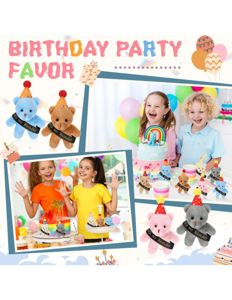 24 Ositos de Peluche Miniatura de Cumpleaños Blueweenly