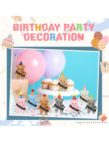 24 Ositos de Peluche Miniatura de Cumpleaños Blueweenly
