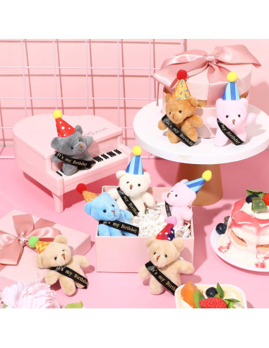 24 Ositos de Peluche Miniatura de Cumpleaños Blueweenly