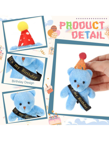 24 Ositos de Peluche Miniatura de Cumpleaños Blueweenly
