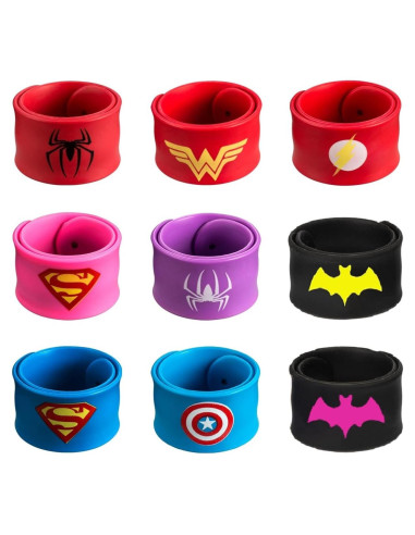 Pulseras de Superhéroe para Niños - 9 Paquetes de Fiesta