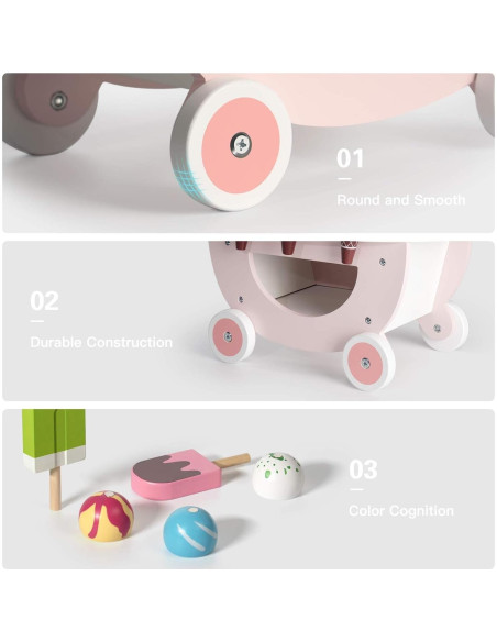 Carrito de Helados de Madera ROBUD para Niños 3+ Años Rosa