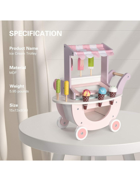 Carrito de Helados de Madera ROBUD para Niños 3+ Años Rosa