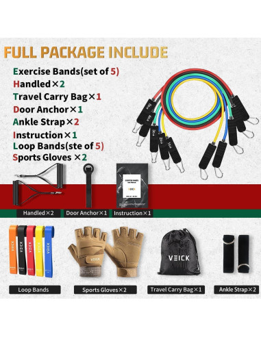 Bandas de Resistencia VEICK - Set de 5 Bandas Ajustables 68 kg
