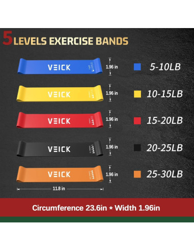 Bandas de Resistencia VEICK - Set de 5 Bandas Ajustables 68 kg
