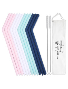 Pajitas de Silicona Reutilizables Hiware - 12 Pcs 24.4 cm