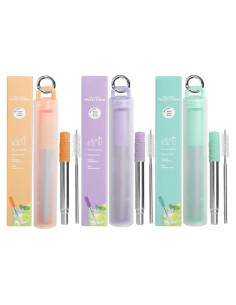 Popotes Reutilizables Bryzaxu - 3 Piezas de Acero Inoxidable