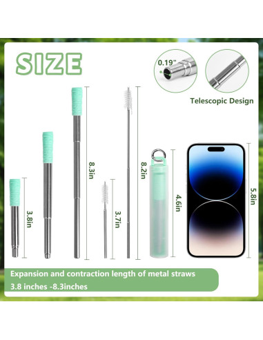 Popotes Reutilizables Bryzaxu - 3 Piezas de Acero Inoxidable