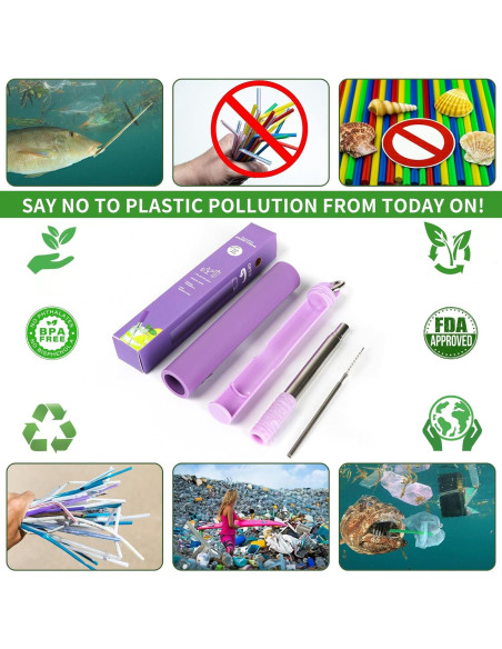 Popotes Reutilizables Bryzaxu - 3 Piezas de Acero Inoxidable