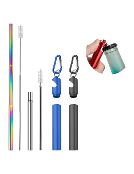 Conjunto de Popotes Telescópicos Cilevizy Acero Inoxidable 2 Pzs