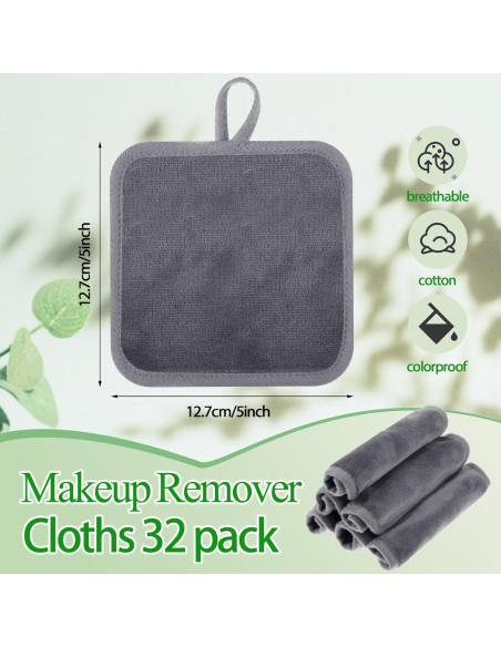 32 Paños Desmaquillantes Reutilizables Microfibra Moukeren Gris 12.7x12.7cm