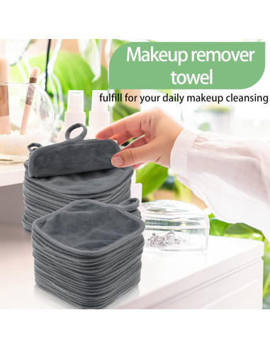 32 Paños Desmaquillantes Reutilizables Microfibra Moukeren Gris 12.7x12.7cm
