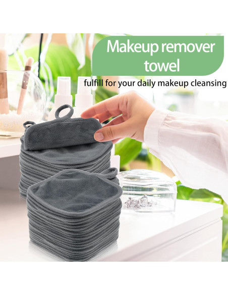 32 Paños Desmaquillantes Reutilizables Microfibra Moukeren Gris 12.7x12.7cm