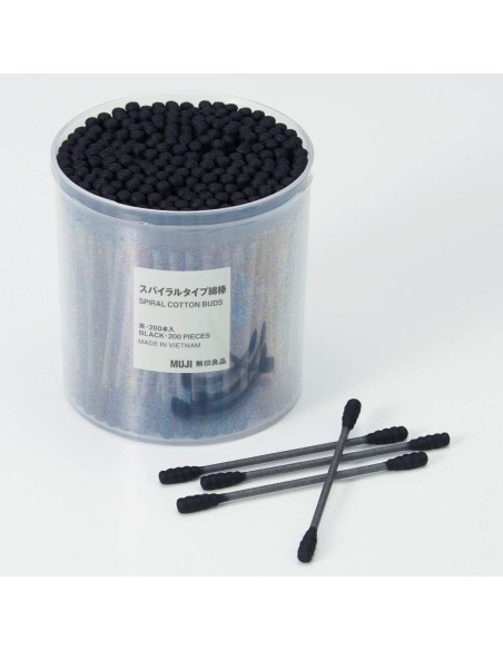 Bastones de Algodón Negros MUJI 200 Piezas Espiral