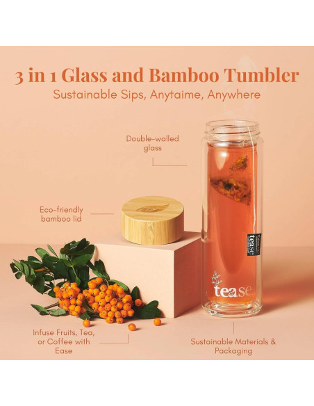Taza Infusora Tease Tea 450ml - Vidrio y Bambú, Campanilla