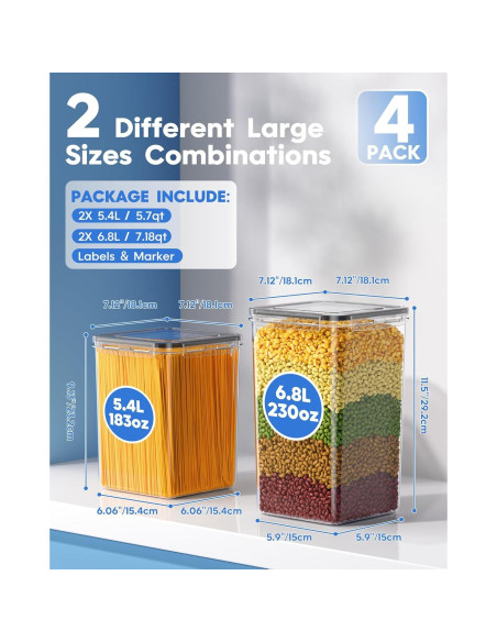 4 Contenedores de Almacenamiento Herméticos KEMETHY 5.4L y 6.8L