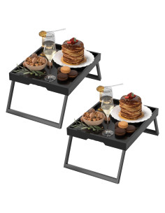 Mesa de cama plegable de bambú Promitop - 2 piezas, negra