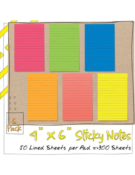 Notas Adhesivas Rayadas 10.16x15.24 cm 6 Paquetes 300 Hojas Notas Adhesivas Rayadas 10.16x15.24 cm 6 Paquetes 300 Hojas