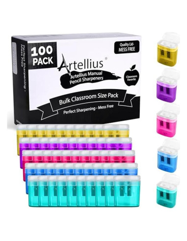 Paquete de 100 Sacapuntas Artellius Doble Orificio Multicolor