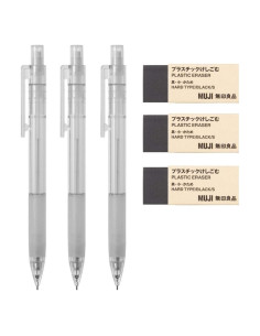 Lápiz Mecánico MUJI 0.5mm Negro con Agarre de Goma - 3 Pcs