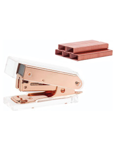 Mini Grapadora Manual NatSumeBasics Dorada Rosa con 1000 Grapas