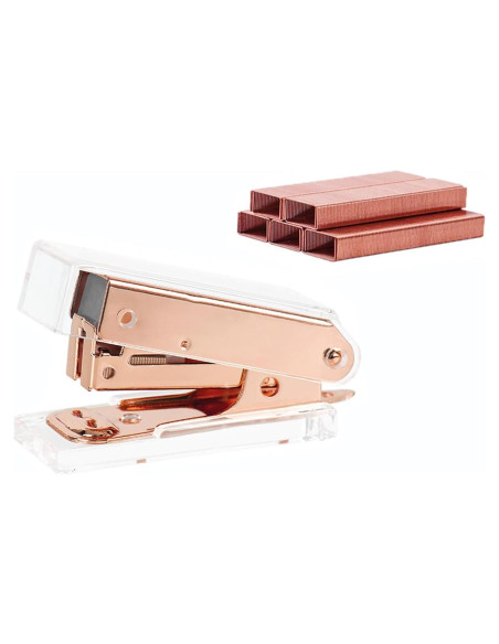 Mini Grapadora Manual NatSumeBasics Dorada Rosa con 1000 Grapas Mini Grapadora Manual NatSumeBasics Dorada Rosa con 1000 Grapas