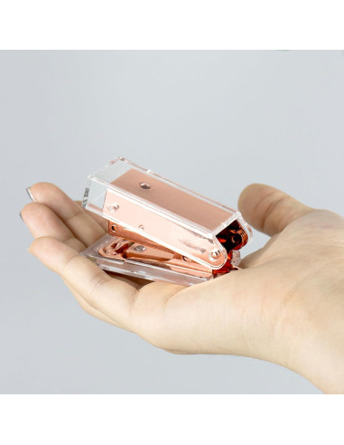 Mini Grapadora Manual NatSumeBasics Dorada Rosa con 1000 Grapas