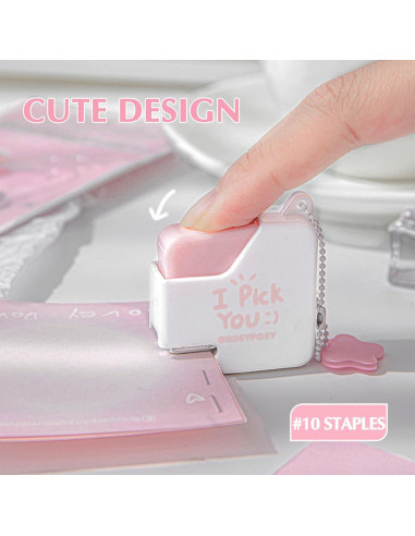 Mini Grapadora TECHPLUS Rosa con 40 Grapas - Compacta y Lindo Diseño