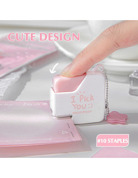 Mini Grapadora TECHPLUS Rosa con 40 Grapas - Compacta y Lindo Diseño