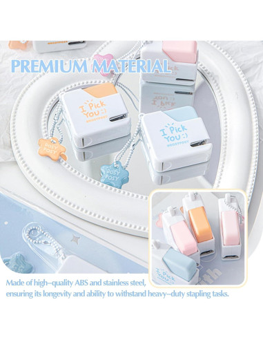 Mini Grapadora TECHPLUS Rosa con 40 Grapas - Compacta y Lindo Diseño